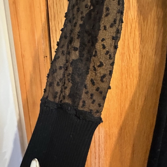 Sweet Rain Black Mini Dress Sheer Long Sleeve Small Polka Dot - Picture 3 of 3